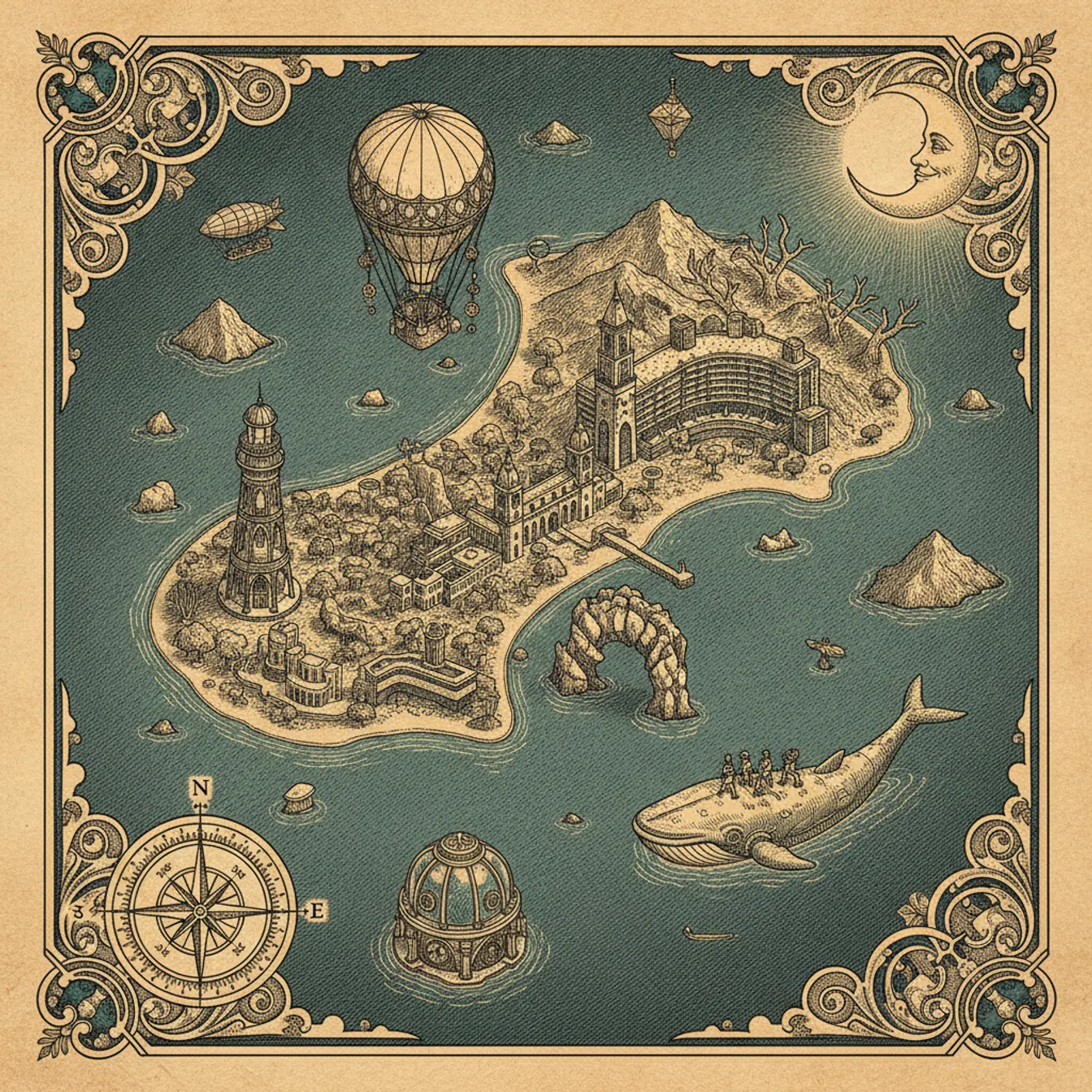 Hand-drawn tilted map of cabo-san-lucas