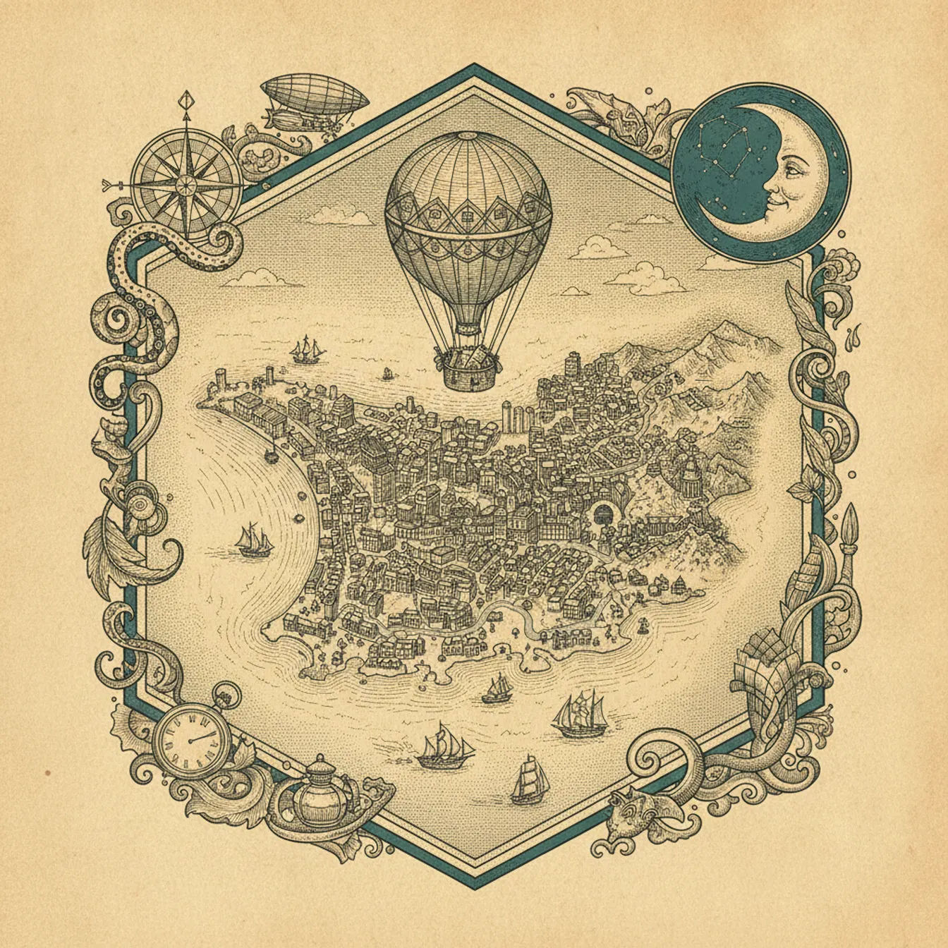 Hand-drawn tilted map of cape-town