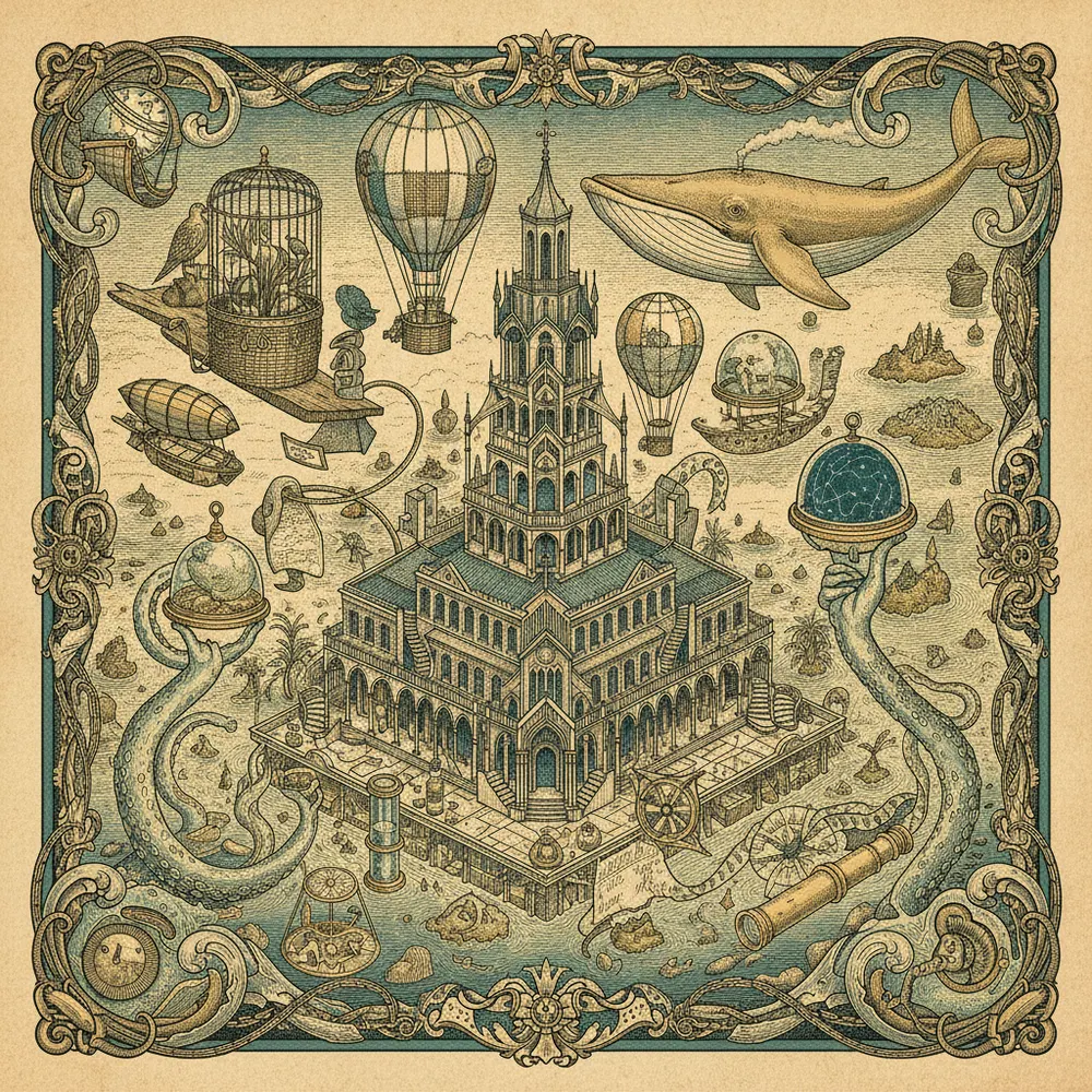 Detailed engraving of Market District