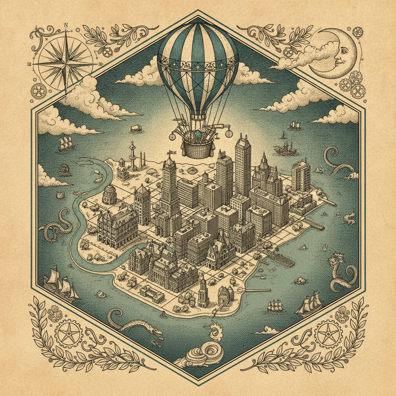 Hand-drawn tilted map of chicago