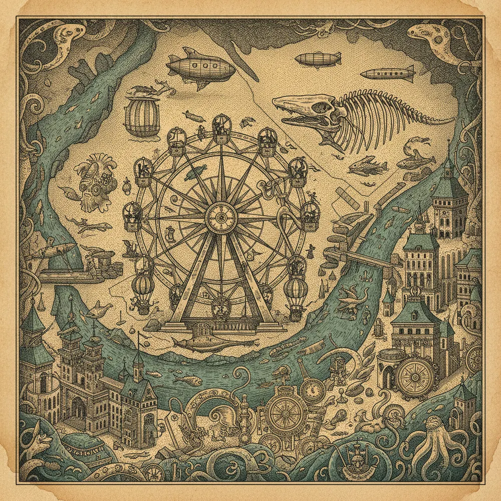 Detailed engraving of Navy Pier & River North