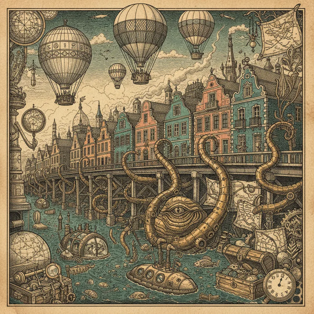 Detailed engraving of Punda (Old Town East)