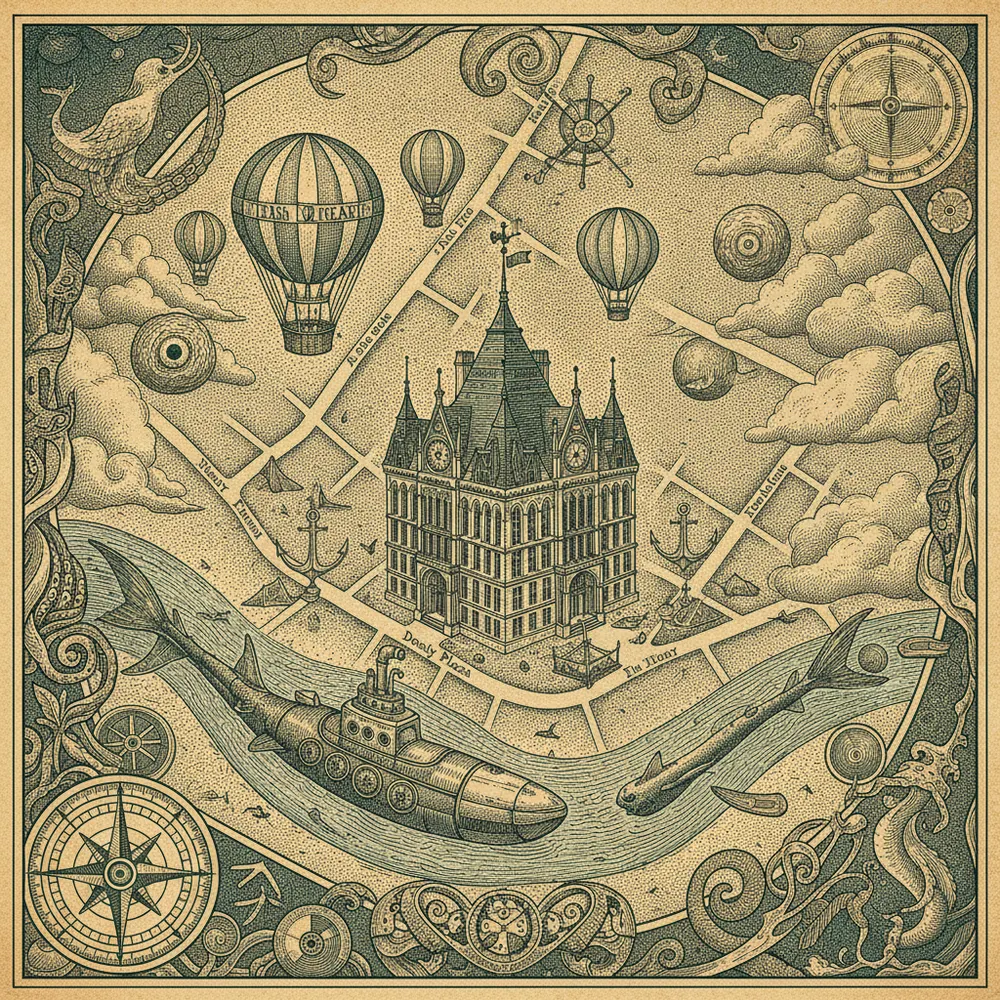 Detailed engraving of Downtown & Dealey Plaza