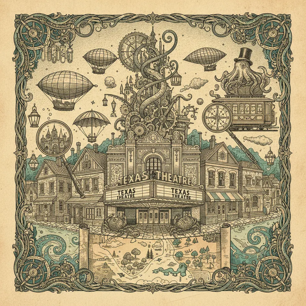 Detailed engraving of Oak Cliff & Bishop Arts