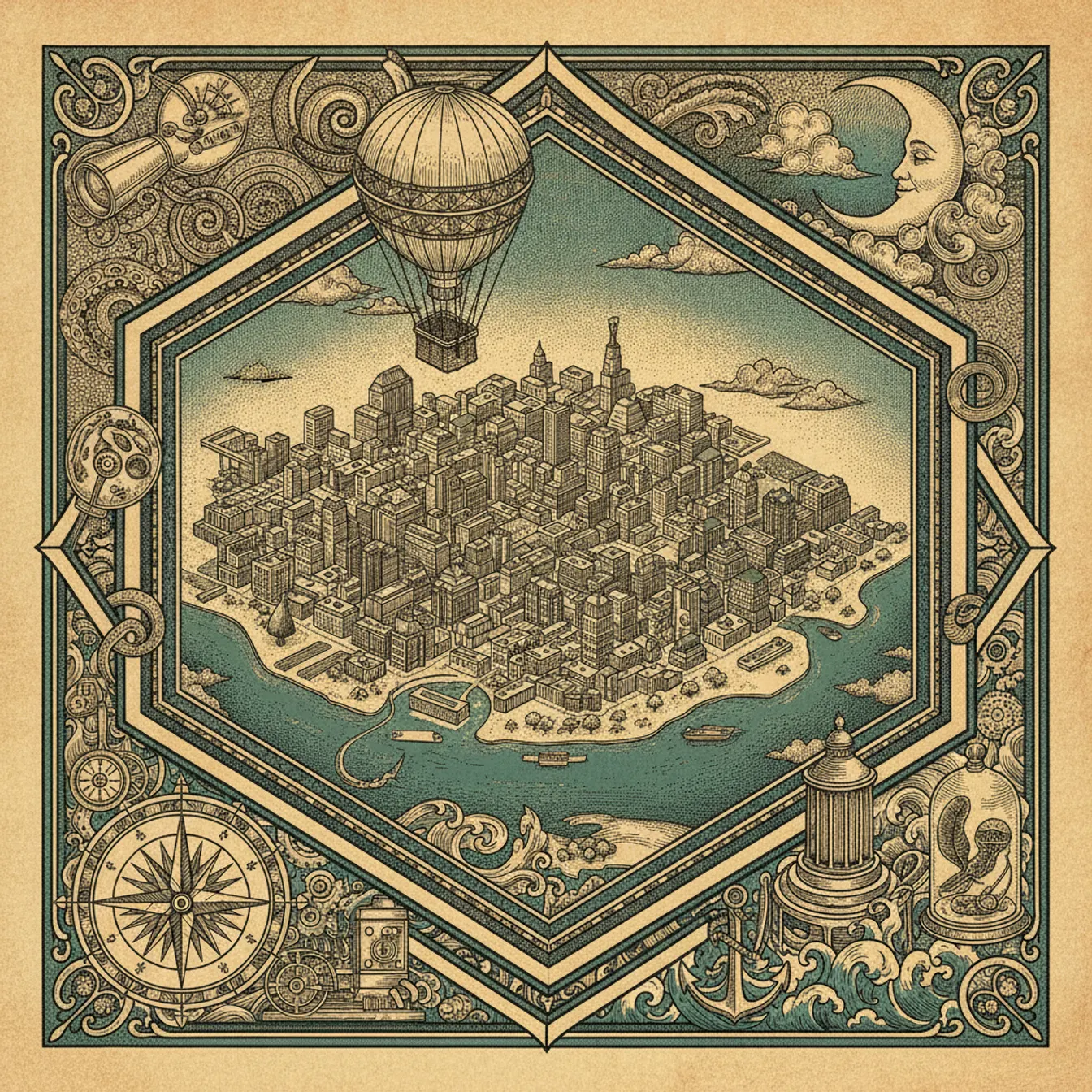 Hand-drawn tilted map of detroit