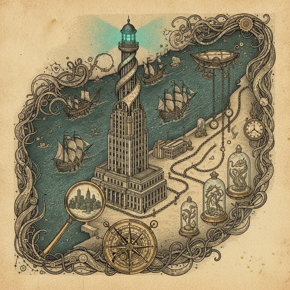 Detailed engraving of Downtown & RiverWalk