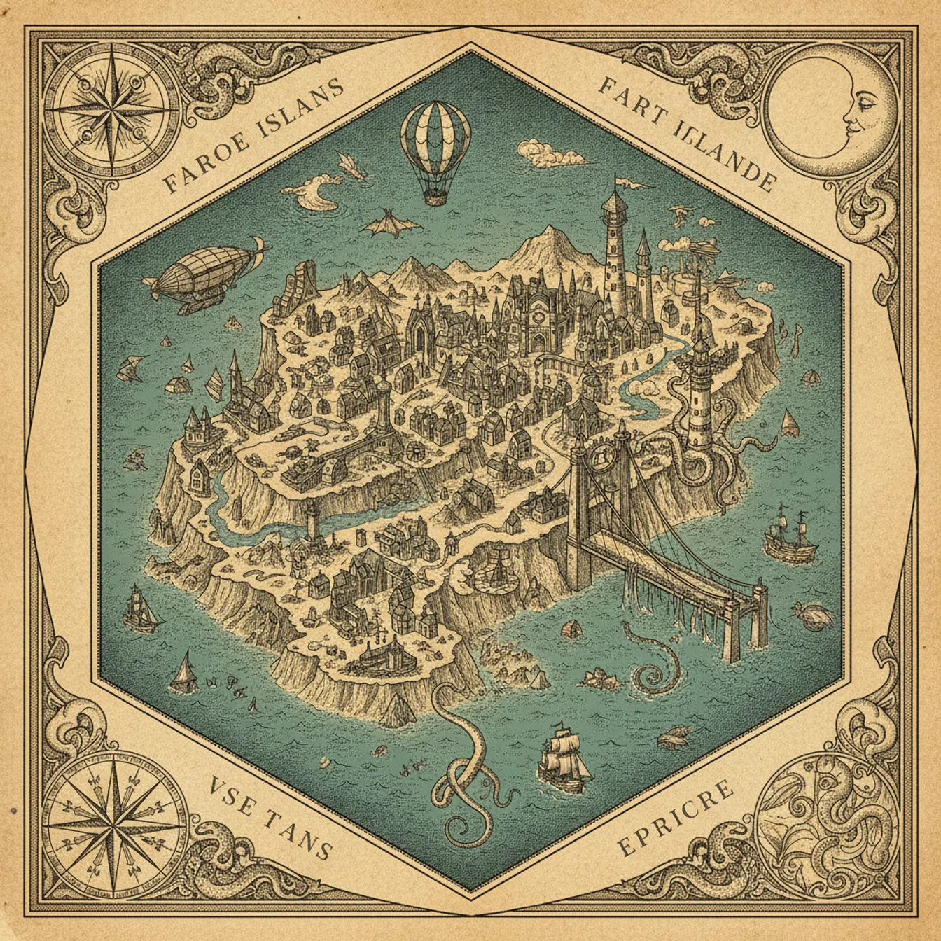Hand-drawn tilted map of faroe-islands