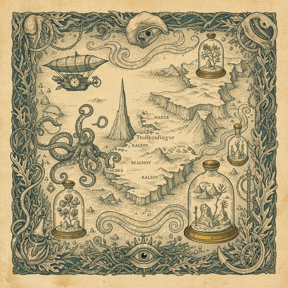 Detailed engraving of Eysturoy & The High Peaks