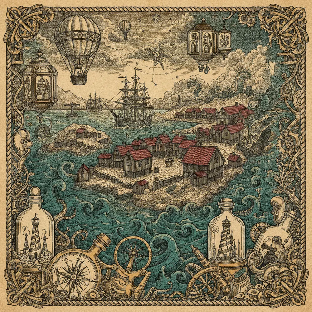 Detailed engraving of Torshavn & Tinganes