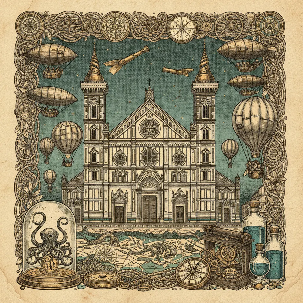 Detailed engraving of Santa Croce