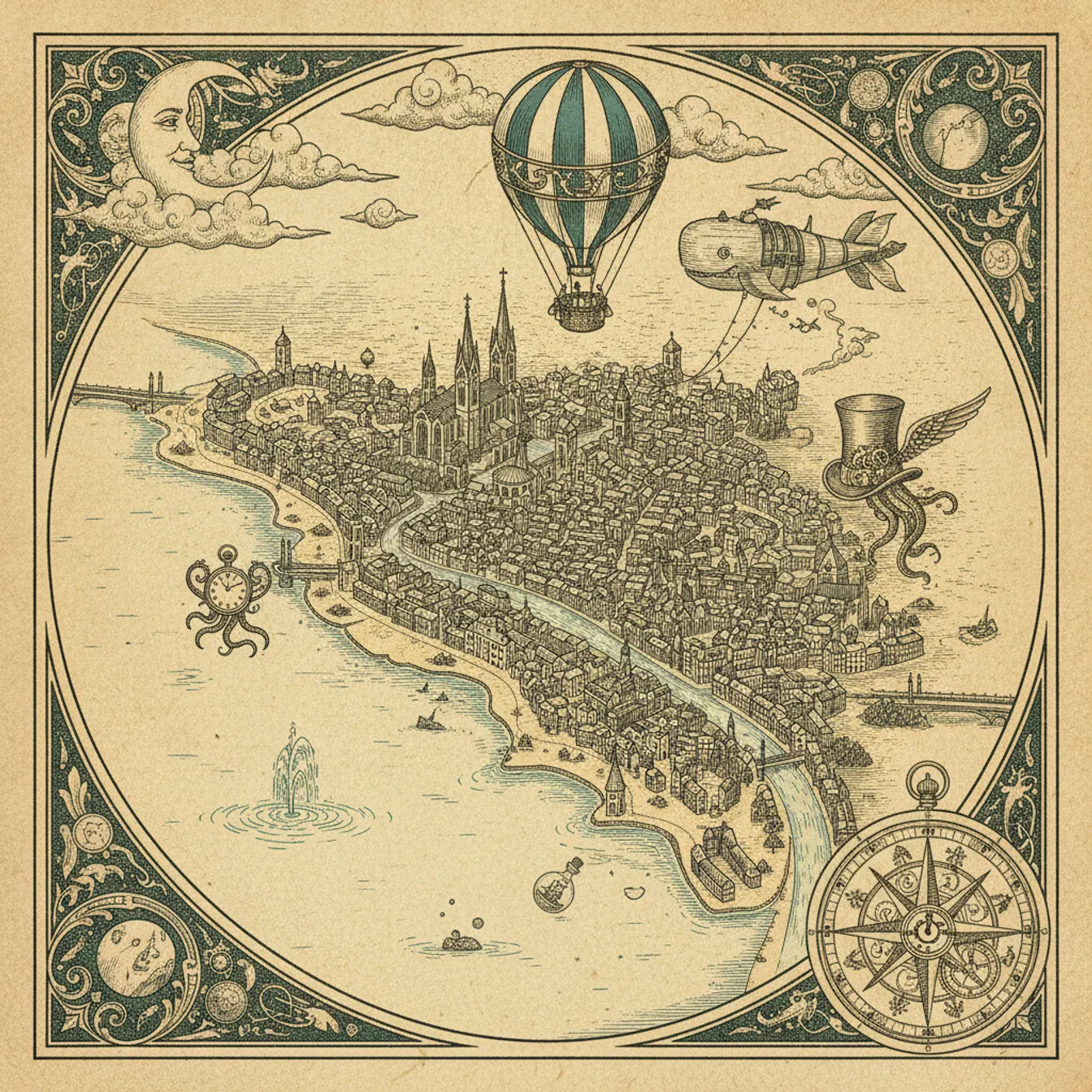 Hand-drawn tilted map of geneva