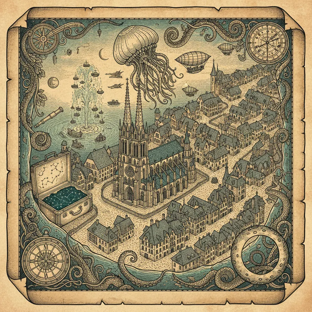 Detailed engraving of Vieille Ville (Old Town)