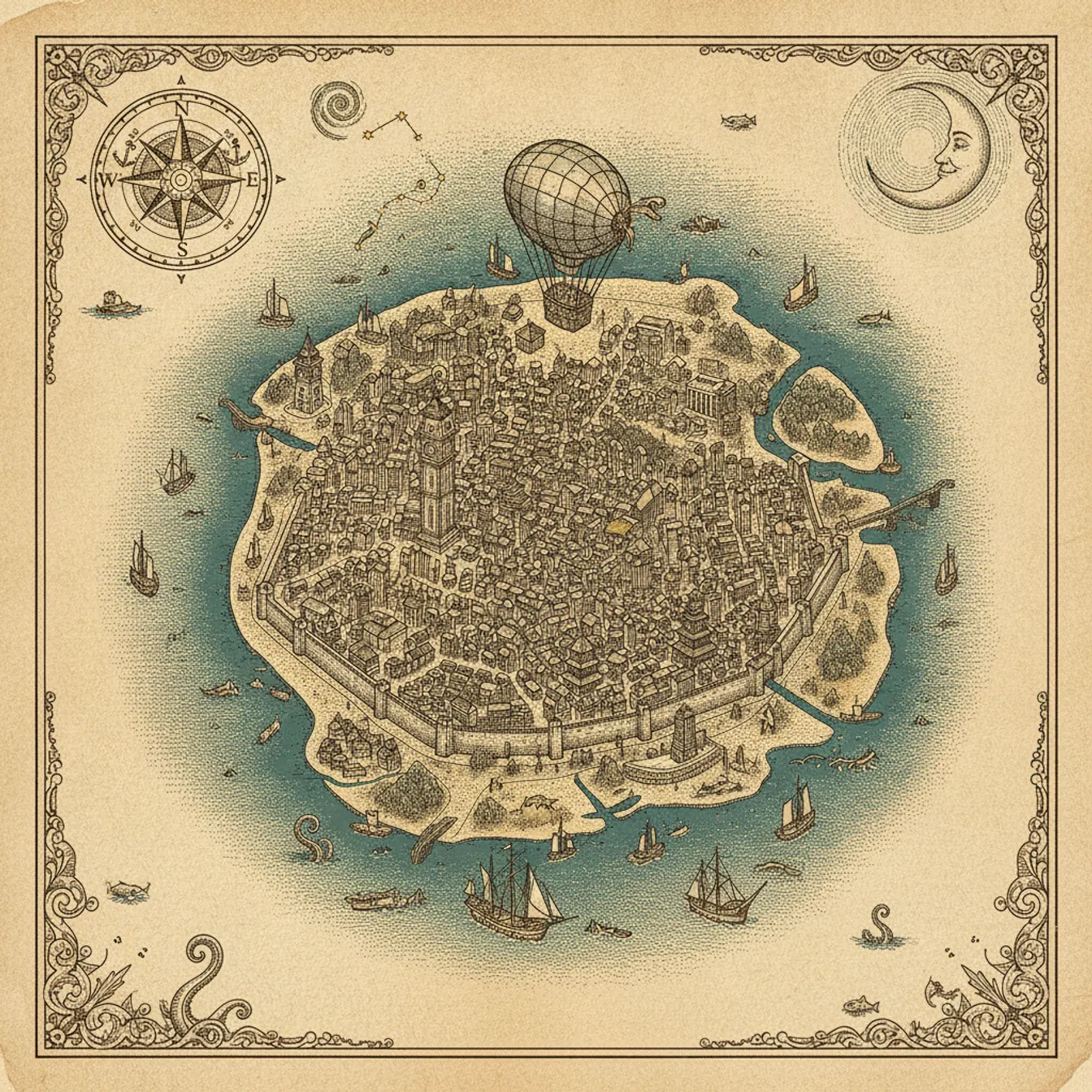 Hand-drawn tilted map of guangzhou