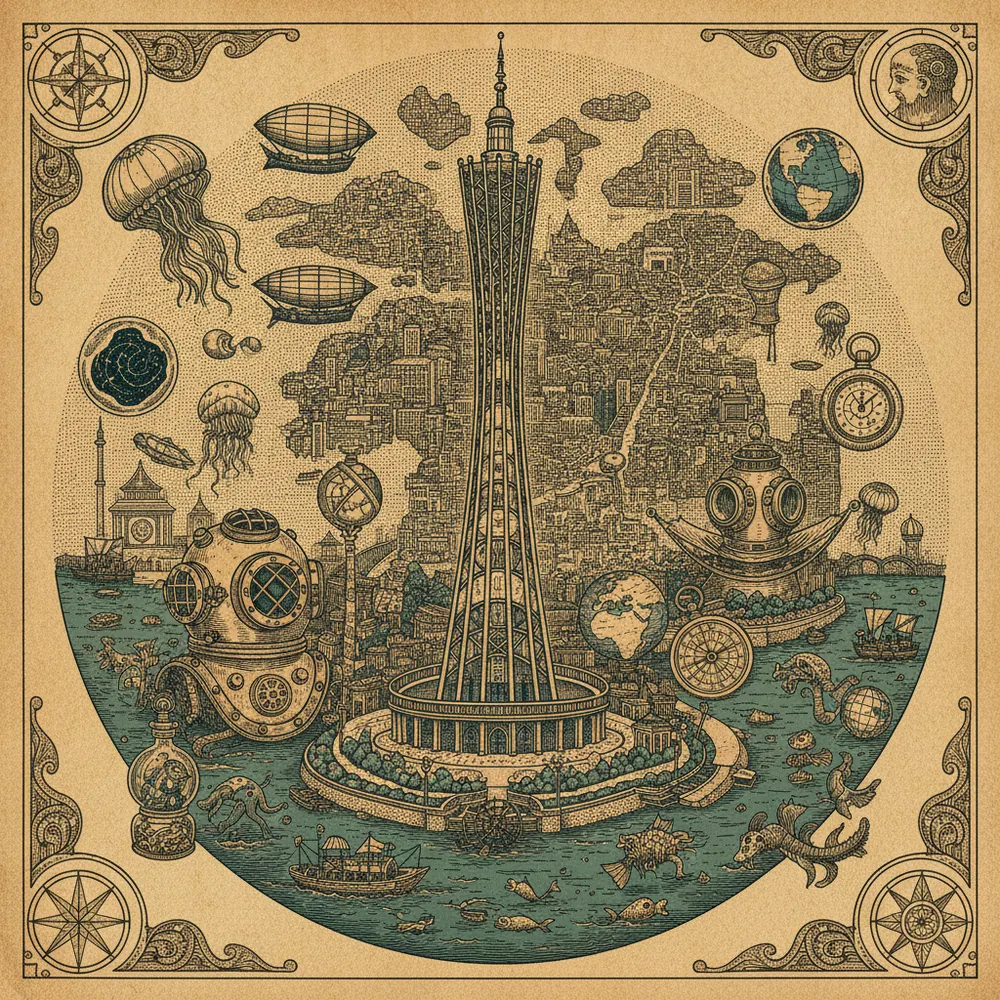 Detailed engraving of Haizhu (Riverside)