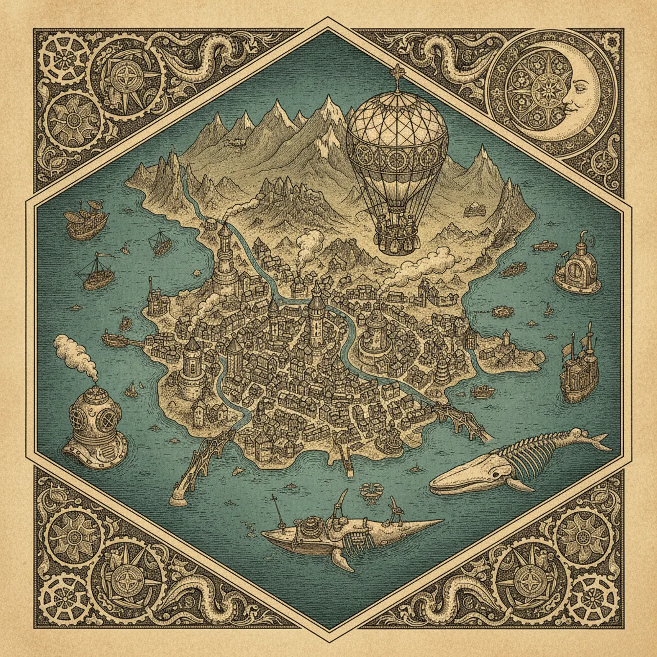Hand-drawn tilted map of interlaken