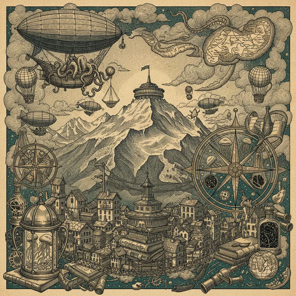 Detailed engraving of Schilthorn & Mürren