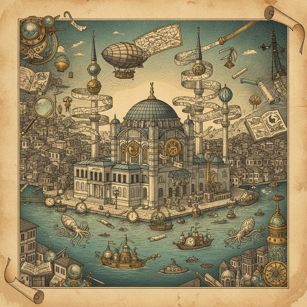 Detailed engraving of Beşiktaş & Ortaköy