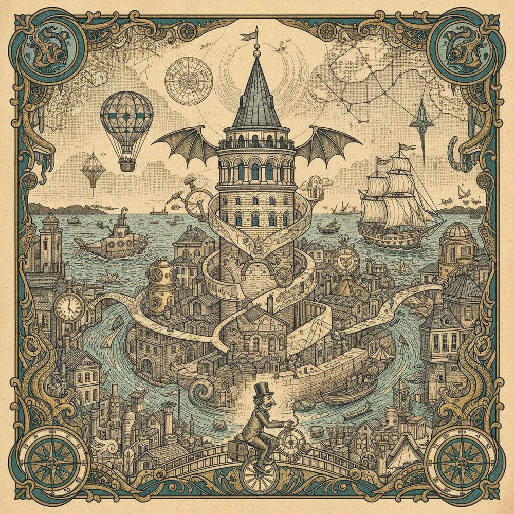 Detailed engraving of Beyoğlu & Galata
