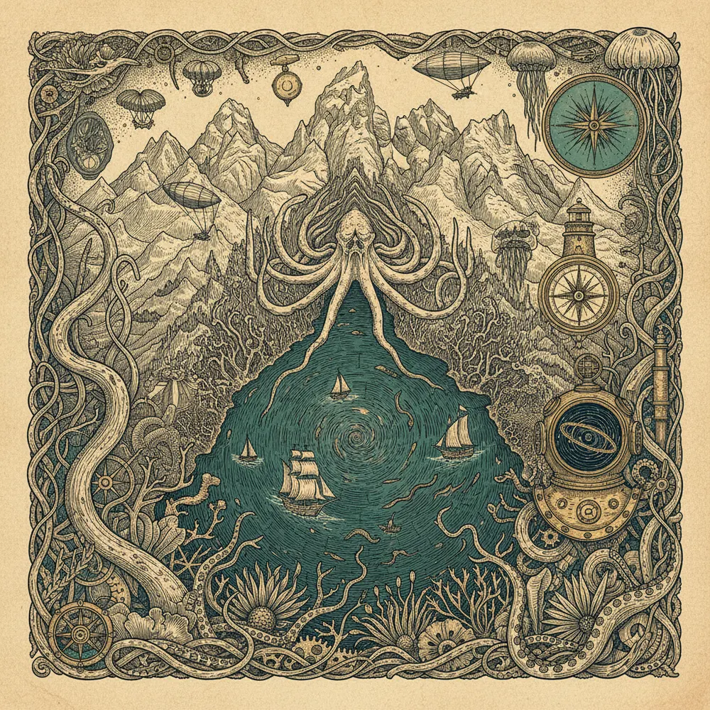 Detailed engraving of Jenny Lake
