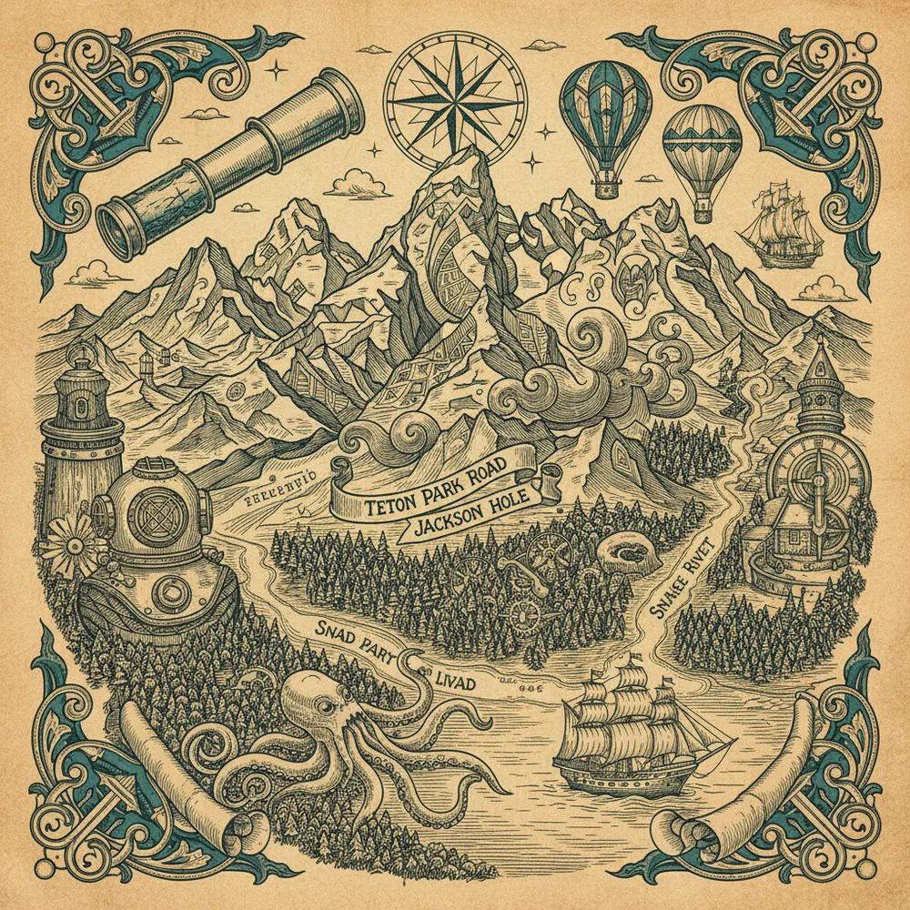Detailed engraving of Teton Park Loop Road