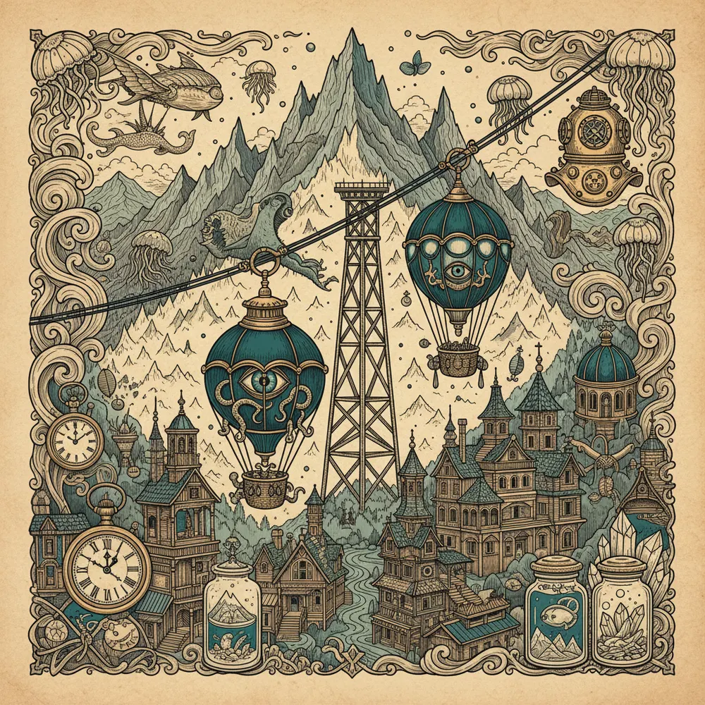 Detailed engraving of Teton Village