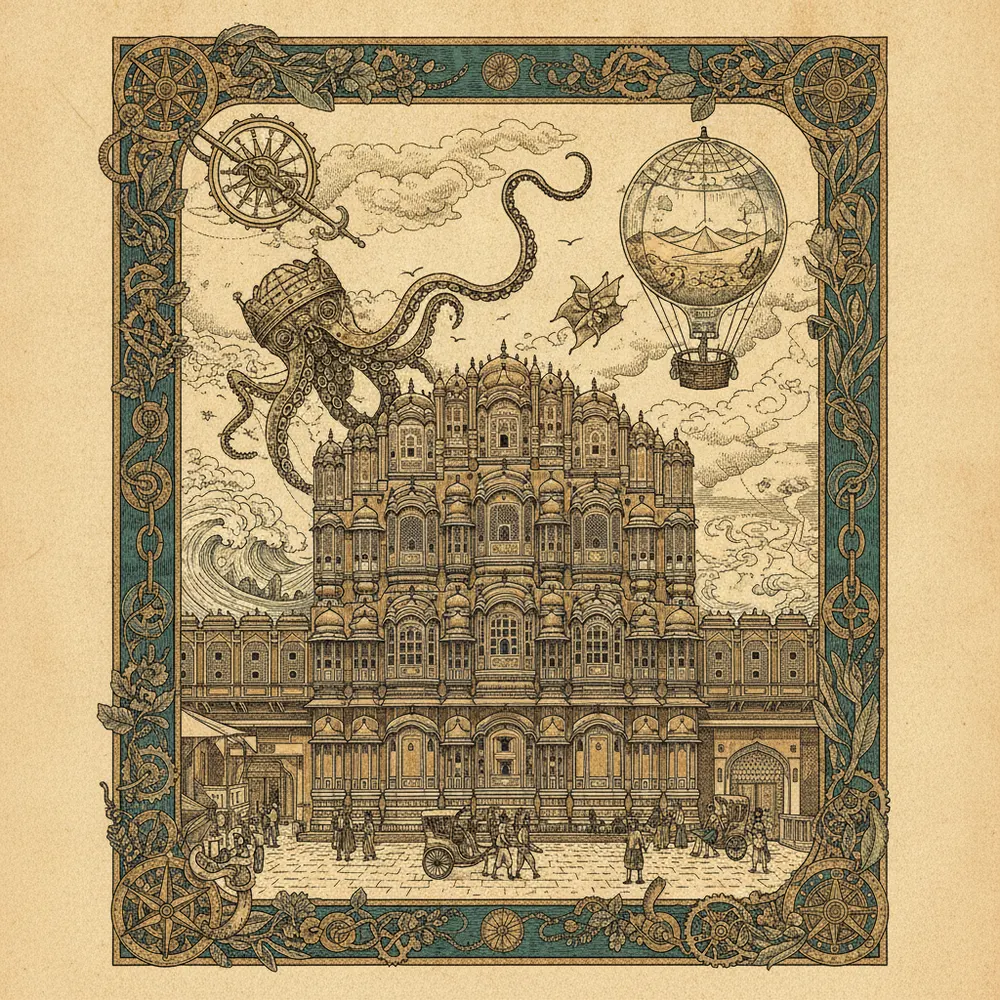 Detailed engraving of Pink City (Walled Old City)