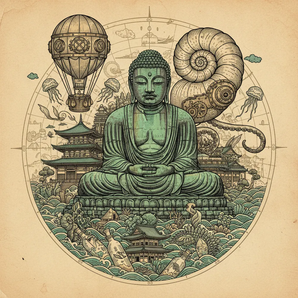 Detailed engraving of Central Kamakura