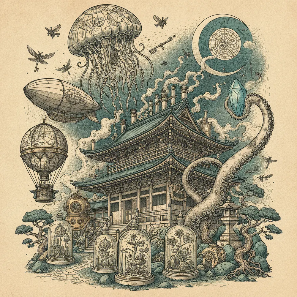 Detailed engraving of Kita-Kamakura (Zen Temples)