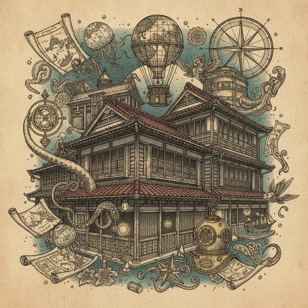Detailed engraving of Higashi Chaya District