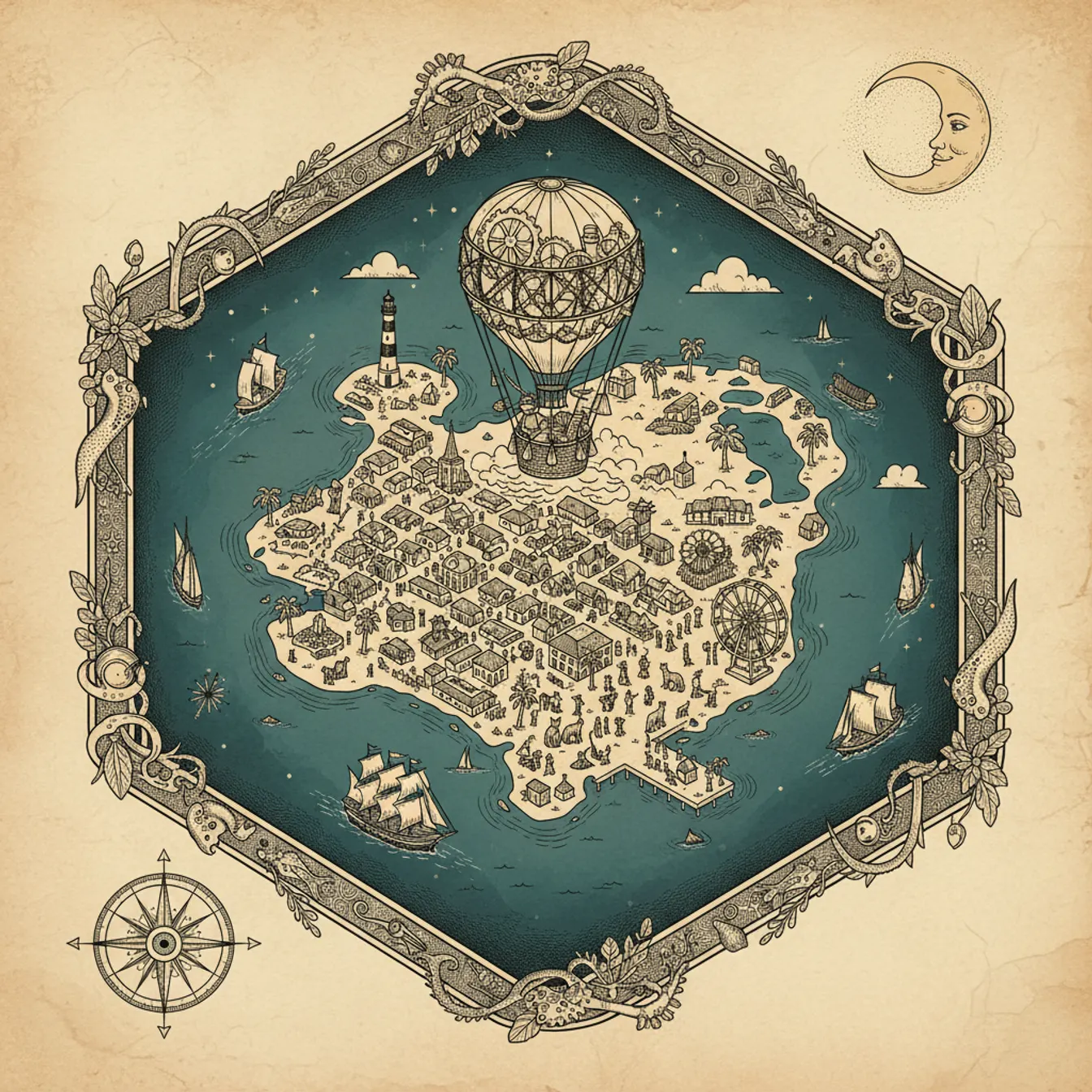 Hand-drawn tilted map of key-west