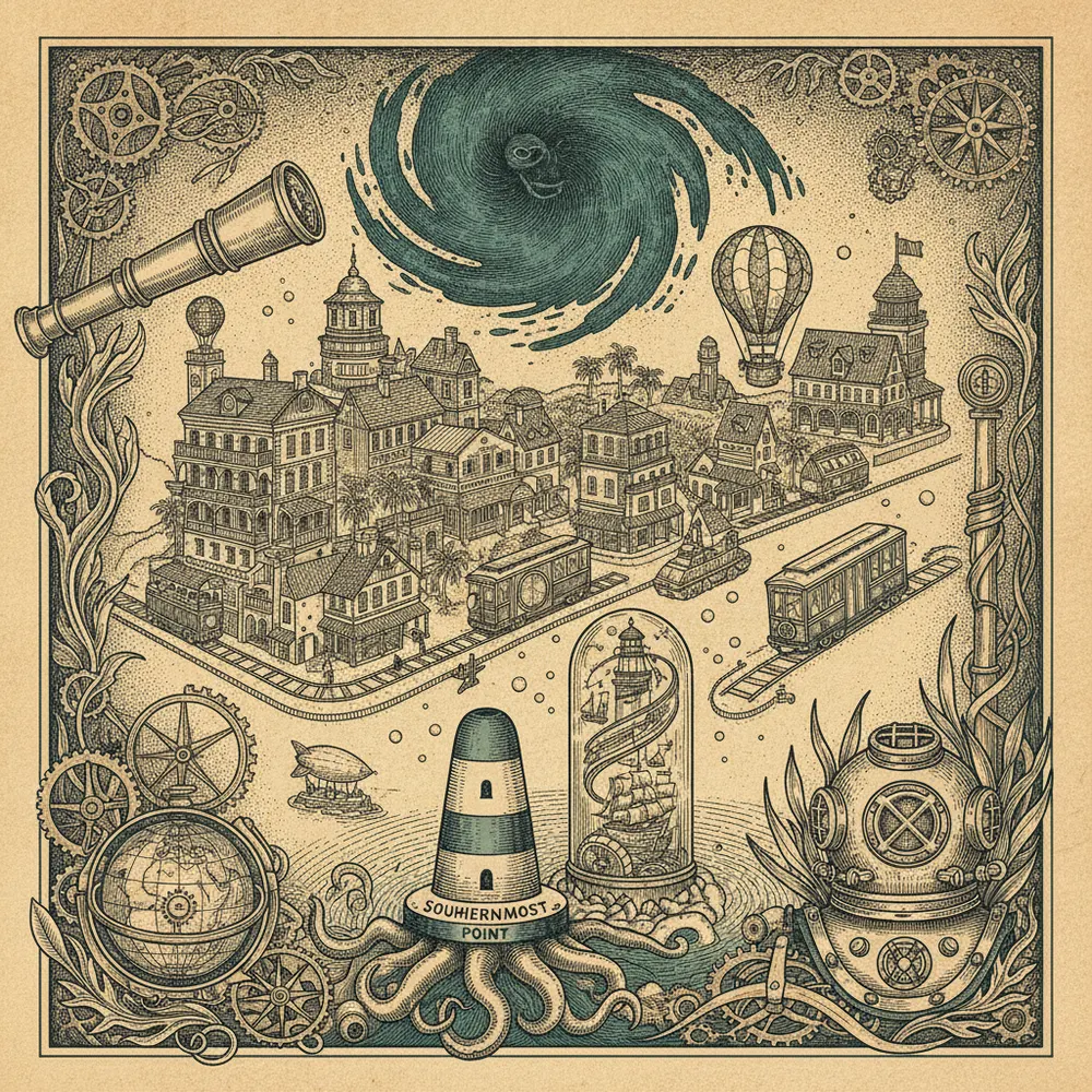 Detailed engraving of Old Town & Duval Street
