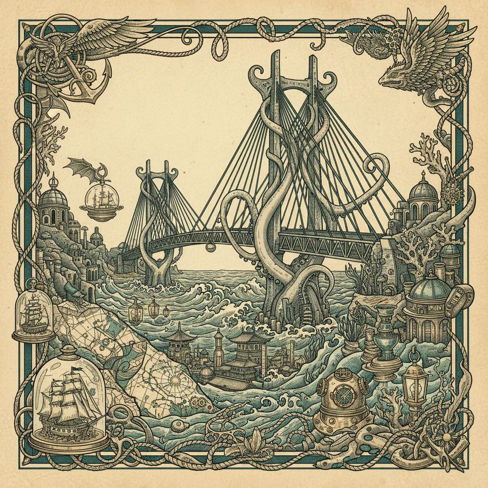 Detailed engraving of Akashi Coast