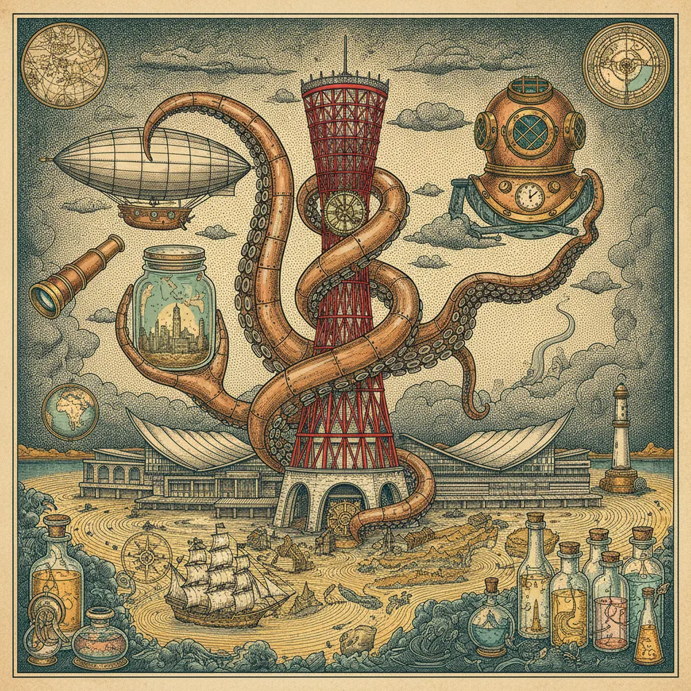 Detailed engraving of Harborland & Meriken Park