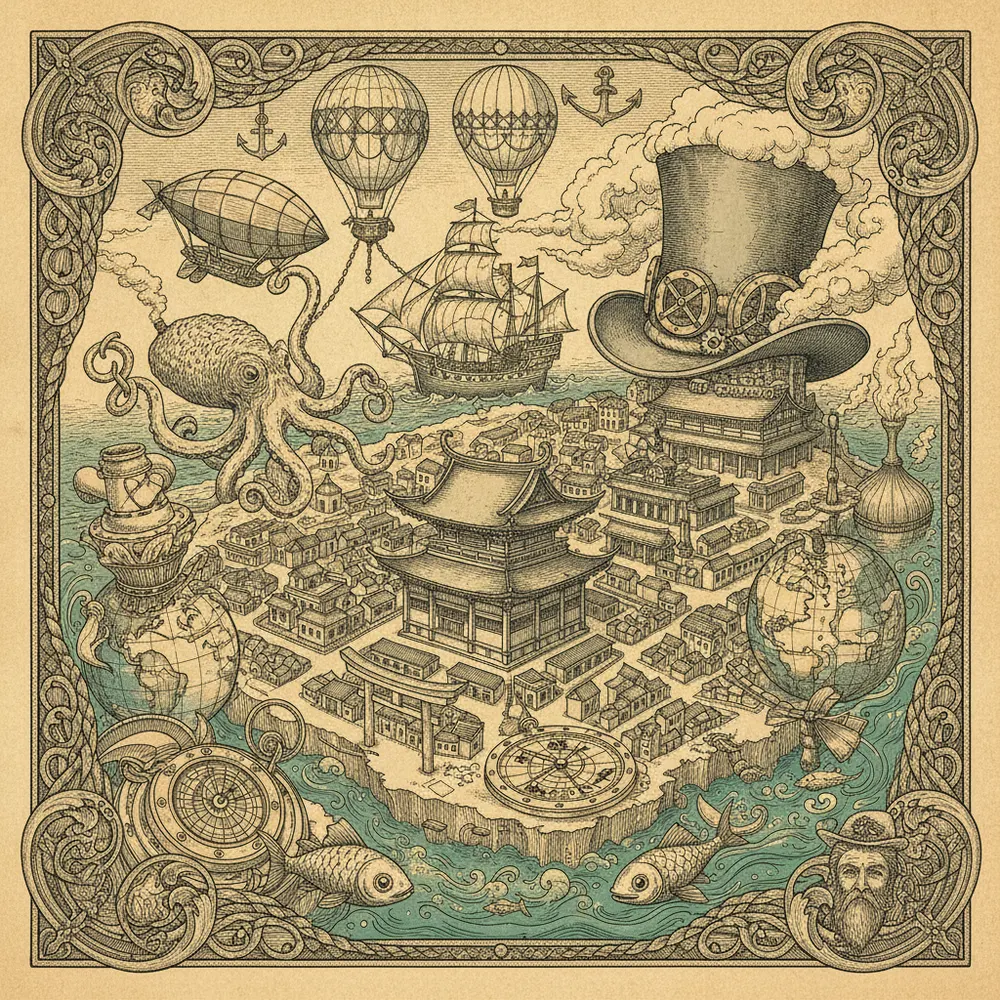 Detailed engraving of Sannomiya & Motomachi