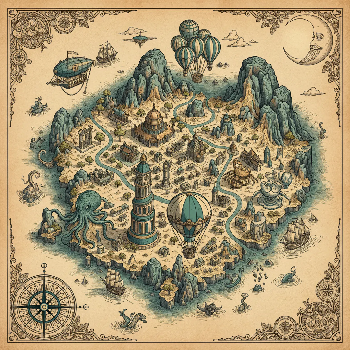Hand-drawn tilted map of krabi