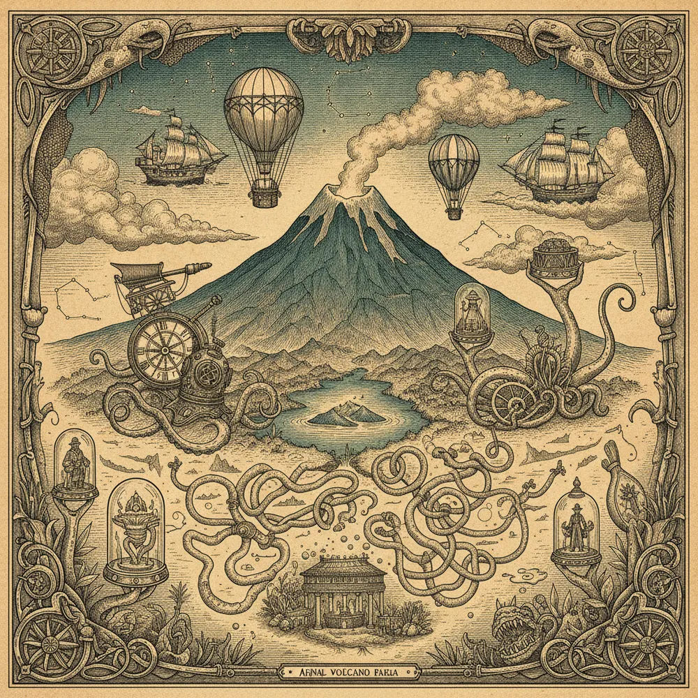 Detailed engraving of Arenal Volcano Park