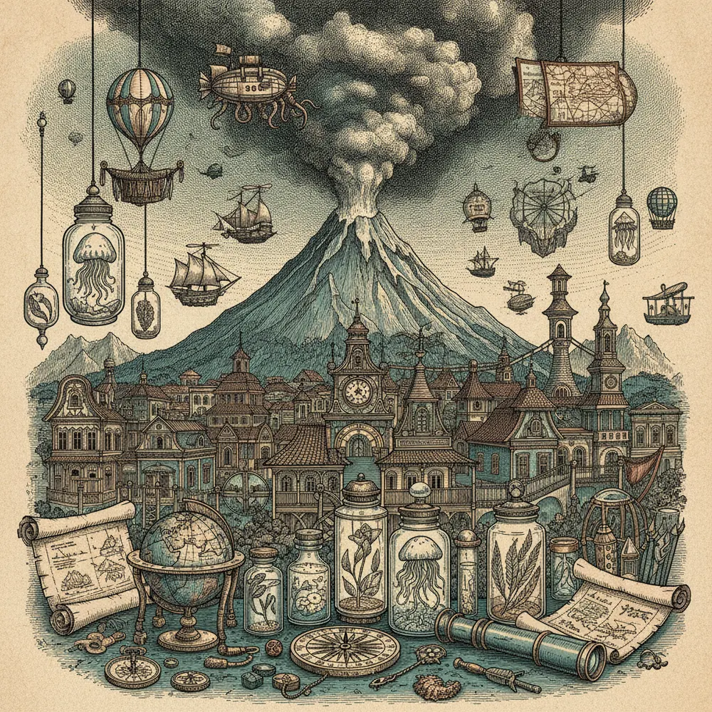 Detailed engraving of Downtown La Fortuna