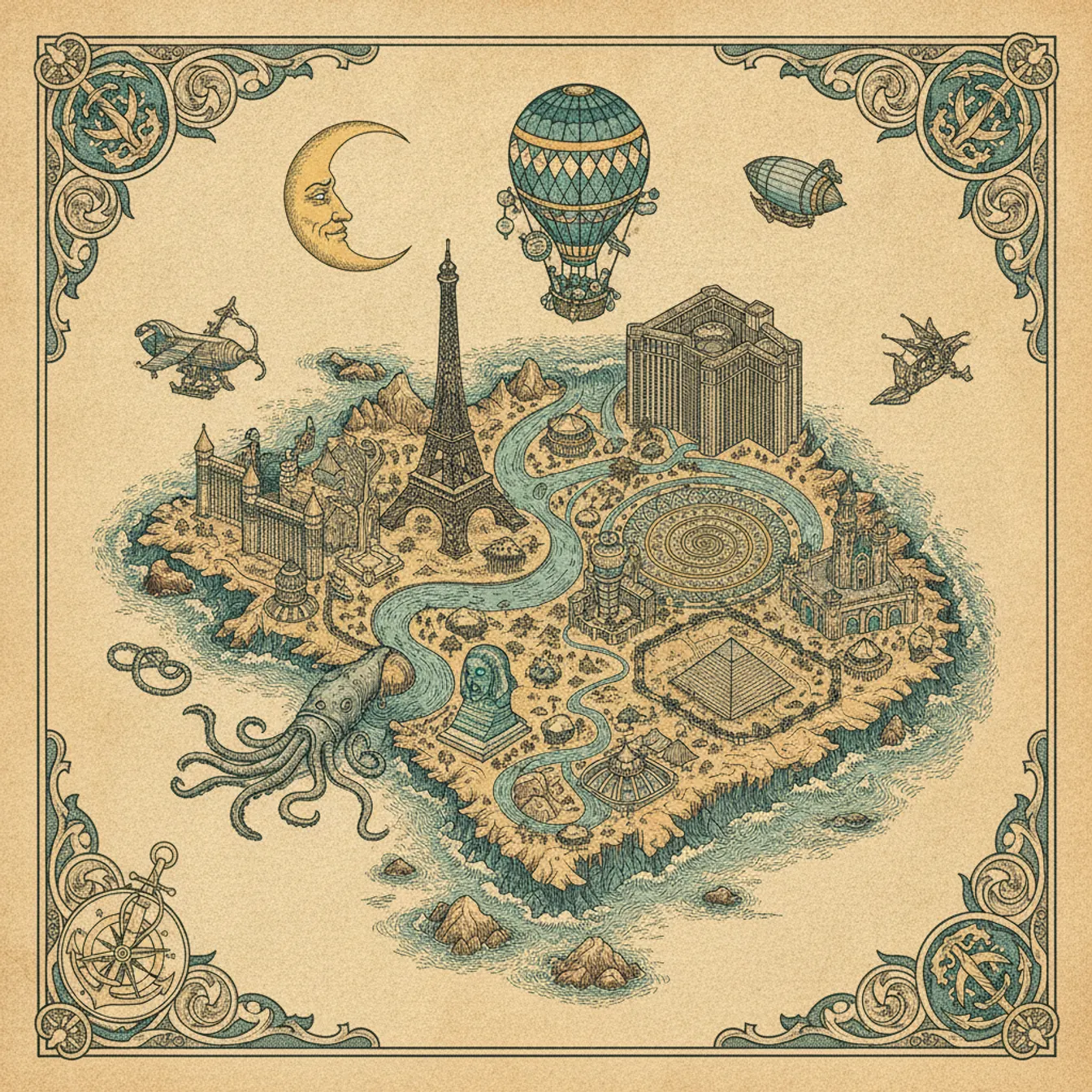 Hand-drawn tilted map of las-vegas
