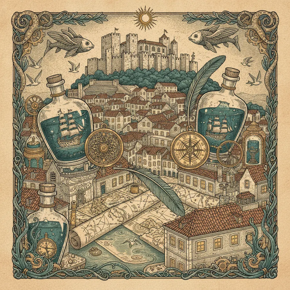 Detailed engraving of Alfama