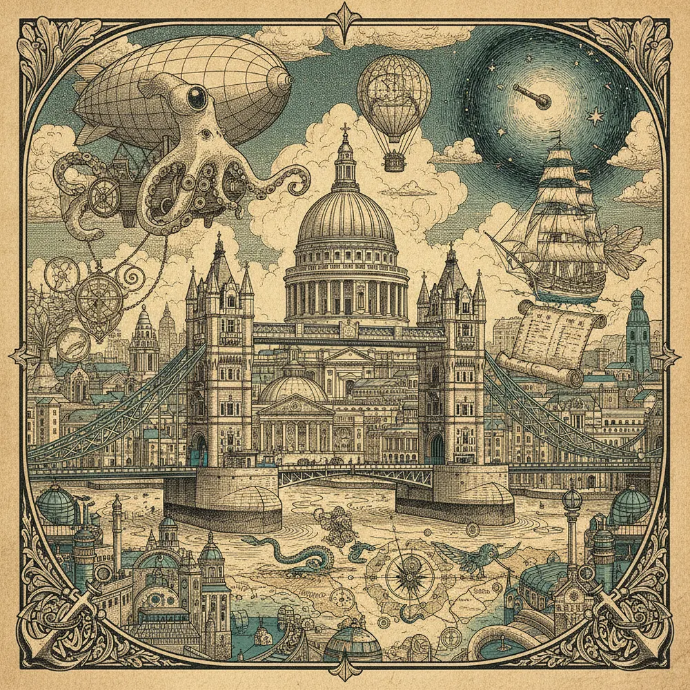 Detailed engraving of City of London