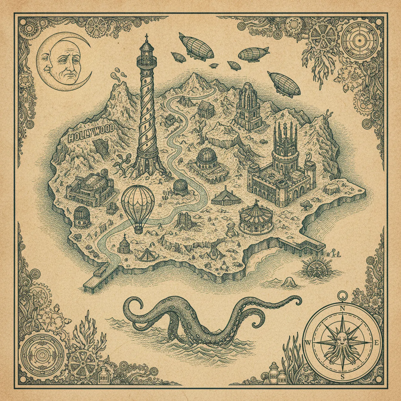 Hand-drawn tilted map of los-angeles