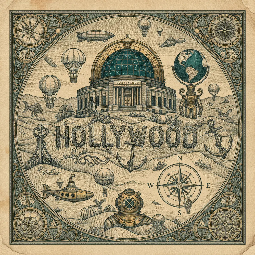 Detailed engraving of Hollywood & Griffith
