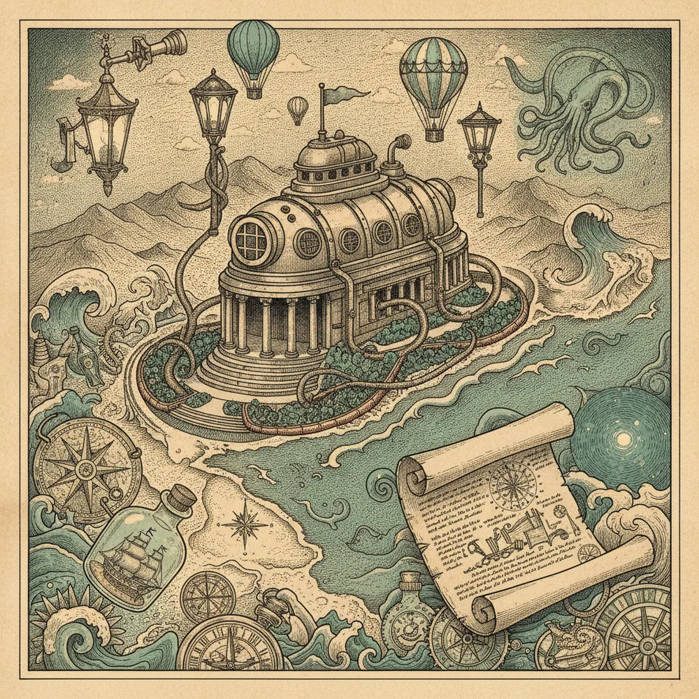 Detailed engraving of Getty & Malibu