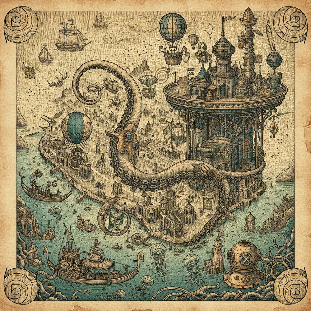 Detailed engraving of Venice & Abbot Kinney