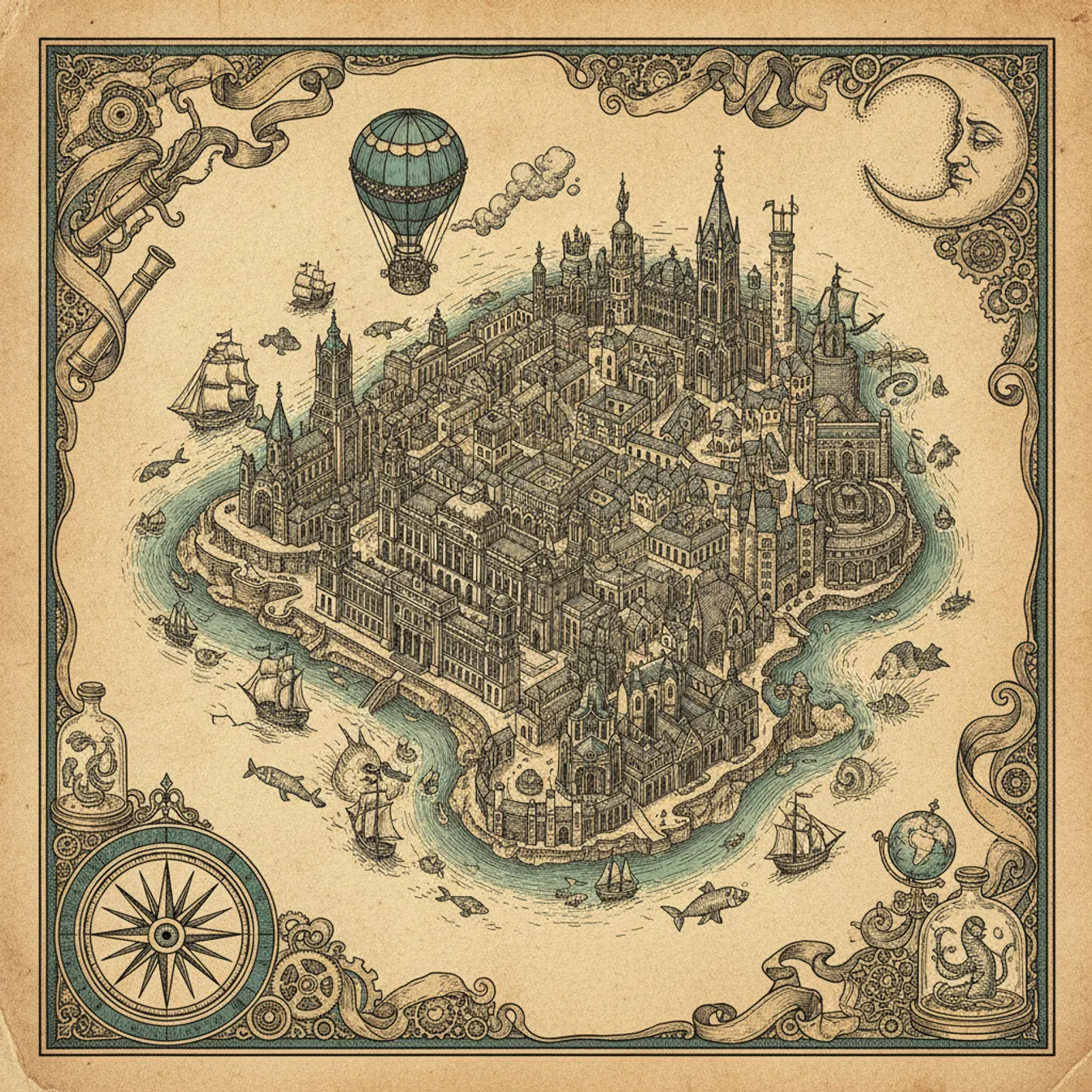 Hand-drawn tilted map of madrid
