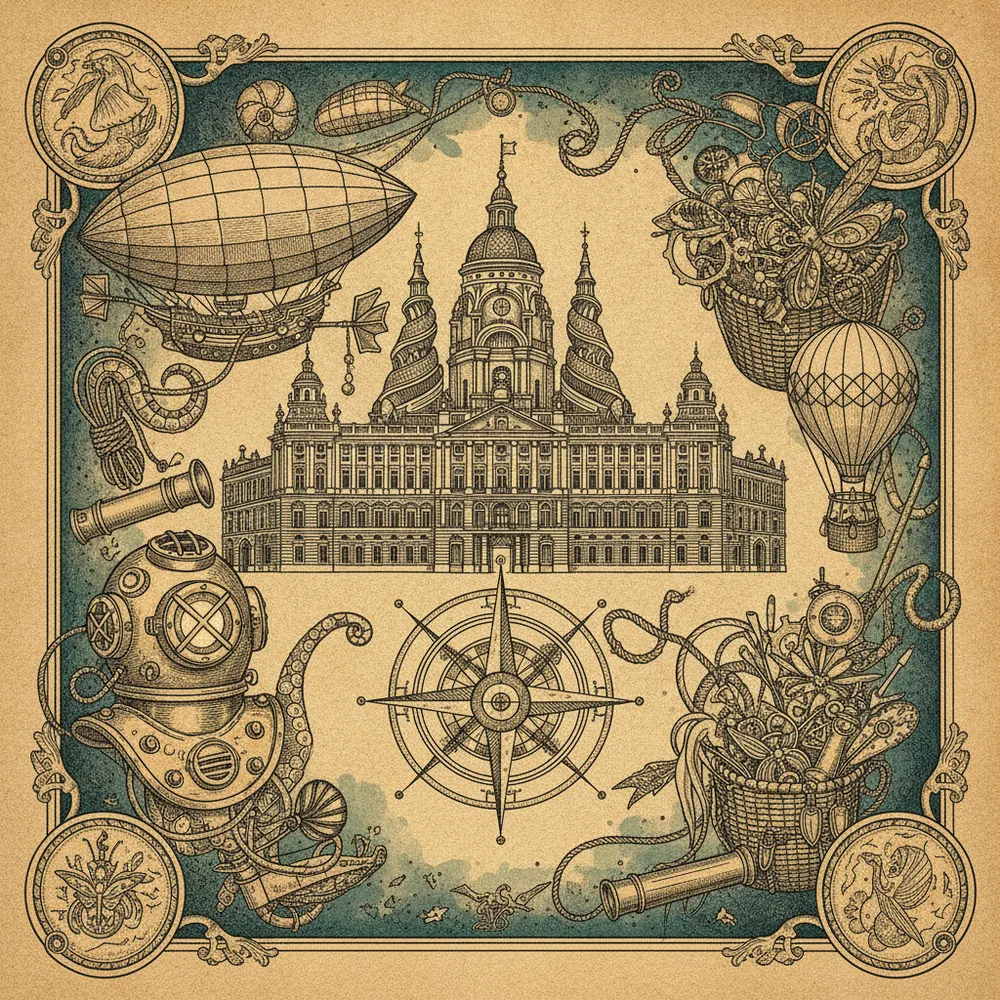 Detailed engraving of Los Austrias