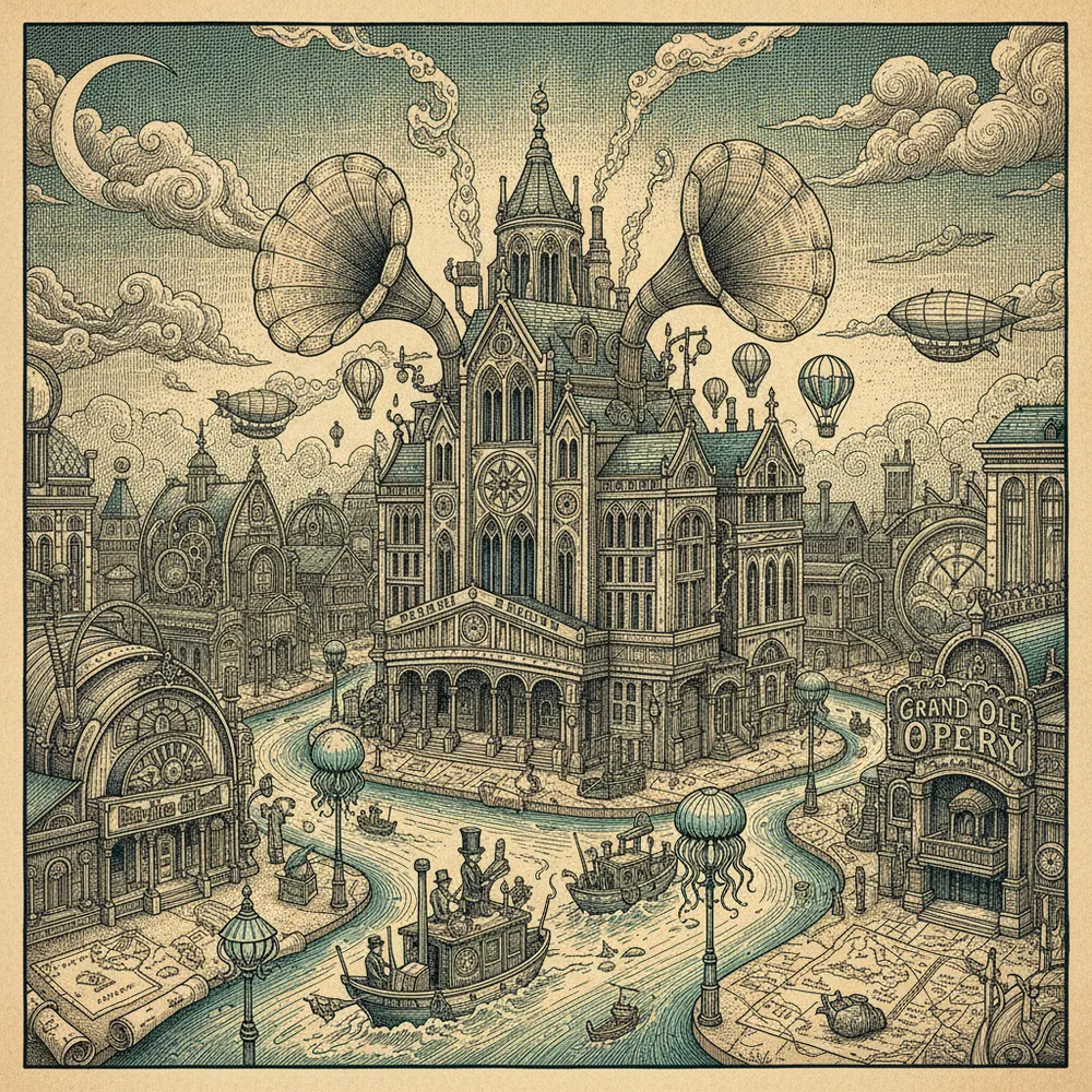 Detailed engraving of Music Row