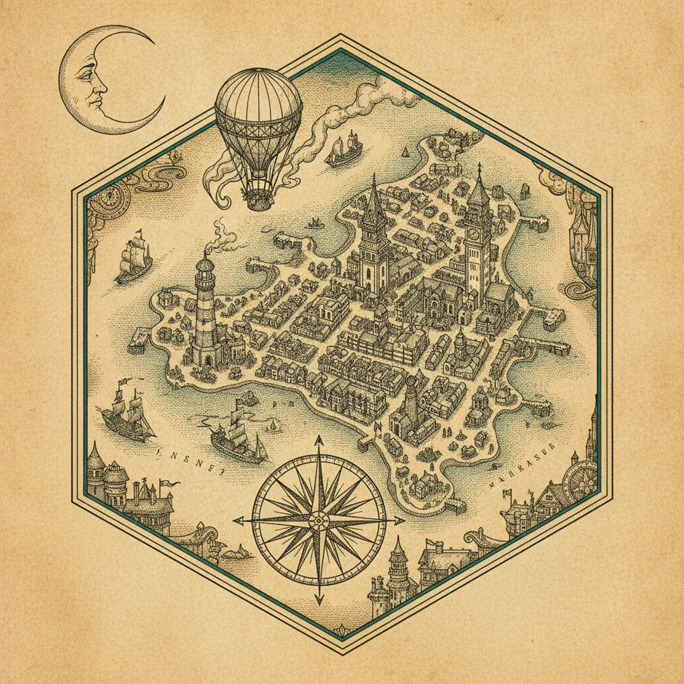 Hand-drawn tilted map of nassau