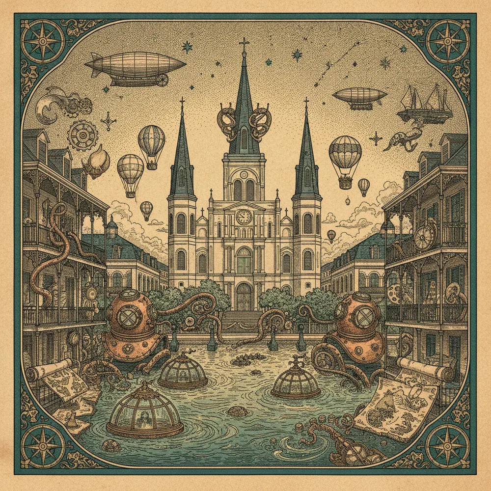 Detailed engraving of French Quarter (Vieux Carré)