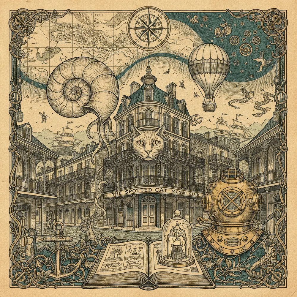 Detailed engraving of Frenchmen Street